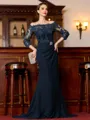 Endearing Sheath Chiffon Applique Off-the-Shoulder 3/4 Sleeves Sweep Train Mother of the Bride Dress