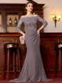 Endearing Sheath Chiffon Applique Off-the-Shoulder 3/4 Sleeves Sweep Train Mother of the Bride Dress