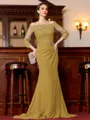 Endearing Sheath Chiffon Applique Off-the-Shoulder 3/4 Sleeves Sweep Train Mother of the Bride Dress