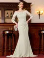 Endearing Sheath Chiffon Applique Off-the-Shoulder 3/4 Sleeves Sweep Train Mother of the Bride Dress