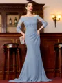 Endearing Sheath Chiffon Applique Off-the-Shoulder 3/4 Sleeves Sweep Train Mother of the Bride Dress