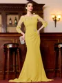 Endearing Sheath Chiffon Applique Off-the-Shoulder 3/4 Sleeves Sweep Train Mother of the Bride Dress