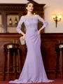 Endearing Sheath Chiffon Applique Off-the-Shoulder 3/4 Sleeves Sweep Train Mother of the Bride Dress
