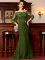 Endearing Sheath Chiffon Applique Off-the-Shoulder 3/4 Sleeves Sweep Train Mother of the Bride Dress
