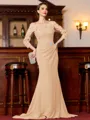 Endearing Sheath Chiffon Applique Off-the-Shoulder 3/4 Sleeves Sweep Train Mother of the Bride Dress