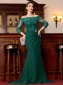 Endearing Sheath Chiffon Applique Off-the-Shoulder 3/4 Sleeves Sweep Train Mother of the Bride Dress