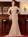 Endearing Sheath Chiffon Applique Off-the-Shoulder 3/4 Sleeves Sweep Train Mother of the Bride Dress