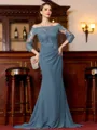 Endearing Sheath Chiffon Applique Off-the-Shoulder 3/4 Sleeves Sweep Train Mother of the Bride Dress