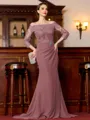 Endearing Sheath Chiffon Applique Off-the-Shoulder 3/4 Sleeves Sweep Train Mother of the Bride Dress