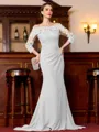 Endearing Sheath Chiffon Applique Off-the-Shoulder 3/4 Sleeves Sweep Train Mother of the Bride Dress