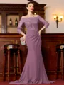 Endearing Sheath Chiffon Applique Off-the-Shoulder 3/4 Sleeves Sweep Train Mother of the Bride Dress