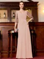 Tasteful A-Line Chiffon Ruched Scoop 3/4 Sleeves Floor-Length Mother of the Bride Dress