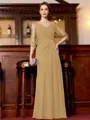 Tasteful A-Line Chiffon Ruched Scoop 3/4 Sleeves Floor-Length Mother of the Bride Dress