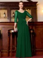 Tasteful A-Line Chiffon Ruched Scoop 3/4 Sleeves Floor-Length Mother of the Bride Dress