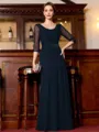 Tasteful A-Line Chiffon Ruched Scoop 3/4 Sleeves Floor-Length Mother of the Bride Dress