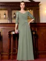 Tasteful A-Line Chiffon Ruched Scoop 3/4 Sleeves Floor-Length Mother of the Bride Dress
