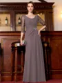 Tasteful A-Line Chiffon Ruched Scoop 3/4 Sleeves Floor-Length Mother of the Bride Dress