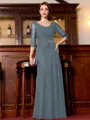 Tasteful A-Line Chiffon Ruched Scoop 3/4 Sleeves Floor-Length Mother of the Bride Dress