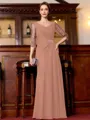 Tasteful A-Line Chiffon Ruched Scoop 3/4 Sleeves Floor-Length Mother of the Bride Dress