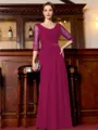Tasteful A-Line Chiffon Ruched Scoop 3/4 Sleeves Floor-Length Mother of the Bride Dress