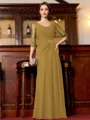 Tasteful A-Line Chiffon Ruched Scoop 3/4 Sleeves Floor-Length Mother of the Bride Dress