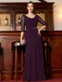 Tasteful A-Line Chiffon Ruched Scoop 3/4 Sleeves Floor-Length Mother of the Bride Dress