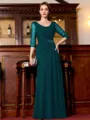 Tasteful A-Line Chiffon Ruched Scoop 3/4 Sleeves Floor-Length Mother of the Bride Dress