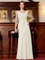 Tasteful A-Line Chiffon Ruched Scoop 3/4 Sleeves Floor-Length Mother of the Bride Dress