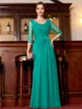 Tasteful A-Line Chiffon Ruched Scoop 3/4 Sleeves Floor-Length Mother of the Bride Dress