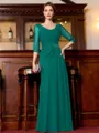 Tasteful A-Line Chiffon Ruched Scoop 3/4 Sleeves Floor-Length Mother of the Bride Dress