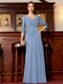 Tasteful A-Line Chiffon Ruched Scoop 3/4 Sleeves Floor-Length Mother of the Bride Dress