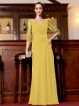 Tasteful A-Line Chiffon Ruched Scoop 3/4 Sleeves Floor-Length Mother of the Bride Dress