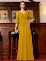 Tasteful A-Line Chiffon Ruched Scoop 3/4 Sleeves Floor-Length Mother of the Bride Dress