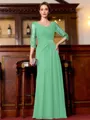 Tasteful A-Line Chiffon Ruched Scoop 3/4 Sleeves Floor-Length Mother of the Bride Dress