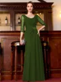 Tasteful A-Line Chiffon Ruched Scoop 3/4 Sleeves Floor-Length Mother of the Bride Dress