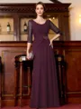 Tasteful A-Line Chiffon Ruched Scoop 3/4 Sleeves Floor-Length Mother of the Bride Dress