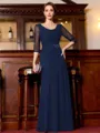 Tasteful A-Line Chiffon Ruched Scoop 3/4 Sleeves Floor-Length Mother of the Bride Dress