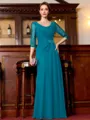 Tasteful A-Line Chiffon Ruched Scoop 3/4 Sleeves Floor-Length Mother of the Bride Dress