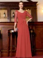 Tasteful A-Line Chiffon Ruched Scoop 3/4 Sleeves Floor-Length Mother of the Bride Dress