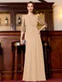 Tasteful A-Line Chiffon Ruched Scoop 3/4 Sleeves Floor-Length Mother of the Bride Dress