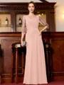 Tasteful A-Line Chiffon Ruched Scoop 3/4 Sleeves Floor-Length Mother of the Bride Dress