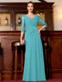 Tasteful A-Line Chiffon Ruched Scoop 3/4 Sleeves Floor-Length Mother of the Bride Dress