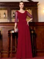 Tasteful A-Line Chiffon Ruched Scoop 3/4 Sleeves Floor-Length Mother of the Bride Dress