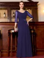 Tasteful A-Line Chiffon Ruched Scoop 3/4 Sleeves Floor-Length Mother of the Bride Dress
