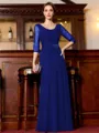 Tasteful A-Line Chiffon Ruched Scoop 3/4 Sleeves Floor-Length Mother of the Bride Dress