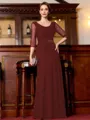 Tasteful A-Line Chiffon Ruched Scoop 3/4 Sleeves Floor-Length Mother of the Bride Dress