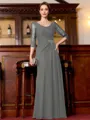 Tasteful A-Line Chiffon Ruched Scoop 3/4 Sleeves Floor-Length Mother of the Bride Dress
