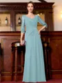 Tasteful A-Line Chiffon Ruched Scoop 3/4 Sleeves Floor-Length Mother of the Bride Dress