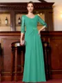 Tasteful A-Line Chiffon Ruched Scoop 3/4 Sleeves Floor-Length Mother of the Bride Dress