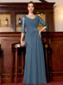 Tasteful A-Line Chiffon Ruched Scoop 3/4 Sleeves Floor-Length Mother of the Bride Dress